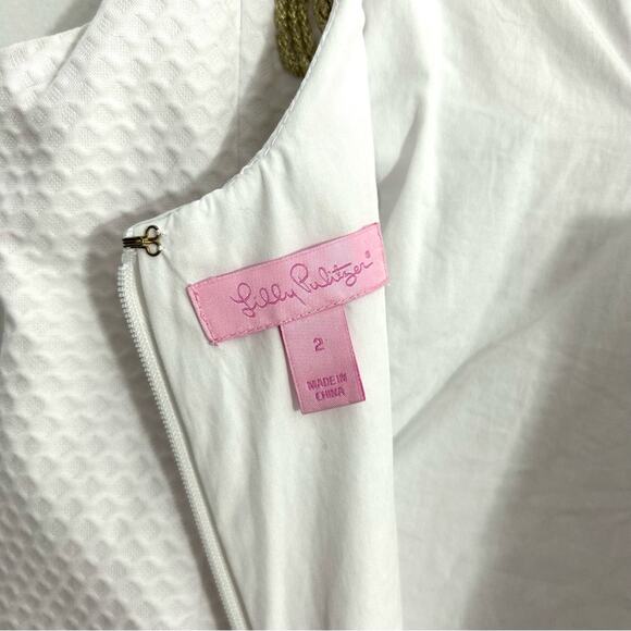 Lilly Pulitzer Suzette Shift Dress White Resort Gold Embroidery Sheath Mini sz 2 - Picture 9 of 14